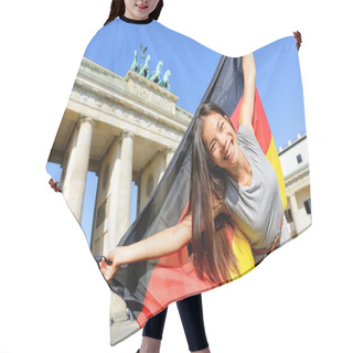 Personality  Woman Happy At Berlin Waving Flag Hair Cutting Cape