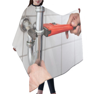 Personality  Close-up Of A Plumber's Hand Repairing Sink With Adjustable Wrench Hair Cutting Cape