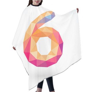 Personality  Number Six In Modern Polygonal Crystal Style. Vector Hair Cutting Cape