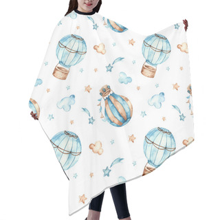 Personality  Hot Air Balloons, Stars, Clouds On A White Background. Watercolor Seamless Boho Pattern For Boys Hair Cutting Cape