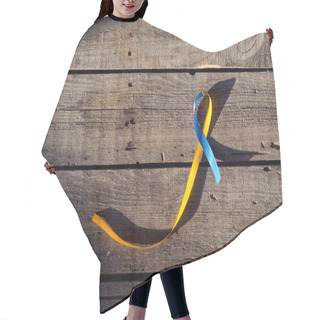 Personality  Blue And Yellow Ribbon As Symbol Of Down Syndrome Day On Wooden Background Hair Cutting Cape
