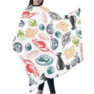 Personality  Oriental Cuisine Dishes And Sake Seamless Pattern Hair Cutting Cape