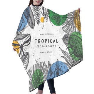 Personality  Tropical Banner Design. Vector Frame With Tropical Plants Hair Cutting Cape