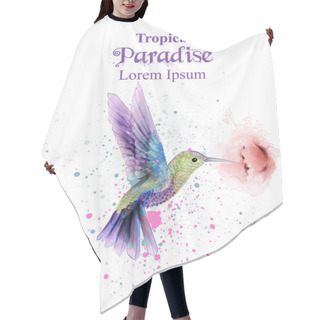 Personality  Watercolor Humming Bird Vector. Tropic Paradise Colorful Birds. Colorful Paint Stains Splash Hair Cutting Cape