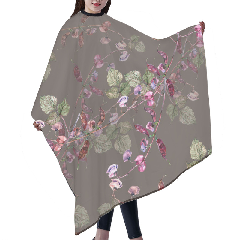 Personality  Watercolor Flowers Haricot. Seamless Pattern On A Dark Background. Hair Cutting Cape