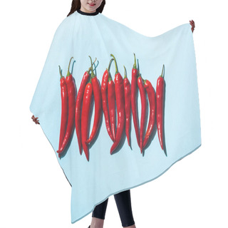 Personality  Top View Of Spicy Chili Peppers On Blue Surface Hair Cutting Cape