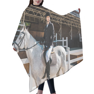Personality  Handsome Male Equestrian Riding White Horse At Horse Club Hair Cutting Cape