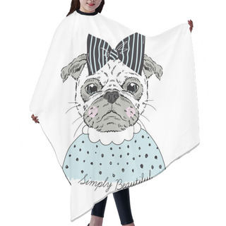 Personality  Pug Doggy With Black Bow Hair Cutting Cape