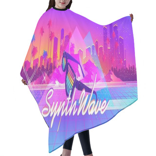 Personality  Synthwave Cyber Landscape With Laser Grid Hair Cutting Cape