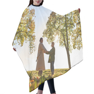 Personality  Silhouette Of Mother And Child Holding Hands In Autumn Park, Fall Season, Bonding And Love Hair Cutting Cape