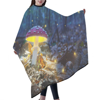 Personality  Mystical Fly Agarics Glow In A Mysterious Dark Forest. Fairytale Background For Halloween. Hair Cutting Cape