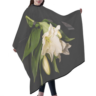 Personality  Lily Bouquet And Ribbon On Black Background, Funeral Concept Hair Cutting Cape