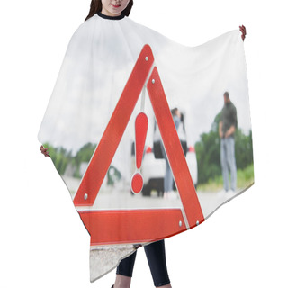 Personality  Man And Woman Standing On Road With Red Stop Sign On Foreground Hair Cutting Cape