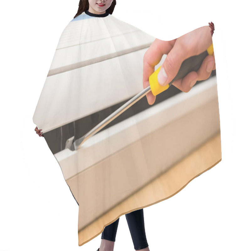 Personality  Handyman Fixing An Air Conditioning Hair Cutting Cape