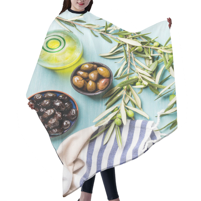 Personality  Two Bowls With Pickled Green And Black Olives Hair Cutting Cape