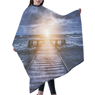 Personality  Old Wooden Jetty During Storm Hair Cutting Cape
