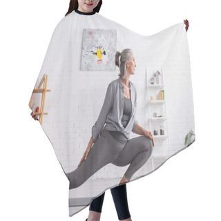 Personality  Side View Of Flexible Middle Aged Woman Practicing Yoga On Mat  Hair Cutting Cape