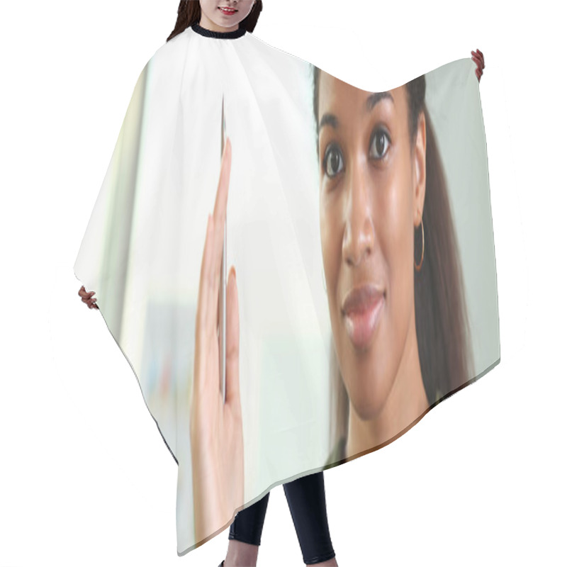Personality  A Businesswoman Holds A Hand Up With A Pen Hair Cutting Cape