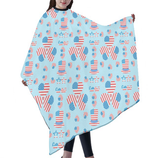 Personality  Seamless Background Pattern With Mustache, Glasses, Hats And Hearts Made Of Usa Flags On Blue  Hair Cutting Cape