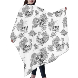 Personality  Seamless Watercolor Skull WIth Peonies Pattern Hair Cutting Cape