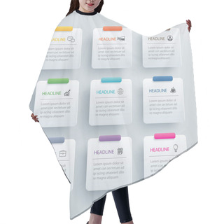 Personality  9 Infographics Rectangle Paper Index With Data Template.  Hair Cutting Cape