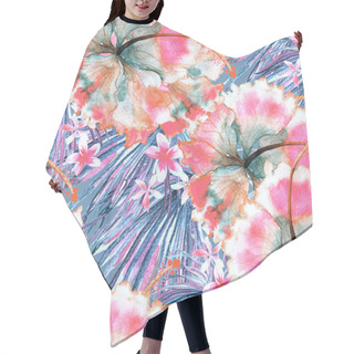 Personality  Exotic Pattern. Summer Watercolor Background. Hair Cutting Cape