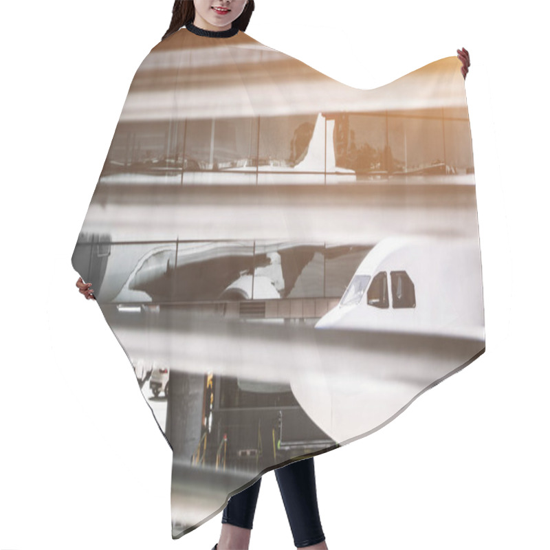 Personality  Airplane View Through Windows Of A Comtemporary Airport Terminal Hair Cutting Cape