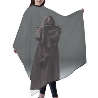 Personality  Full Length View Of Woman In Death Costume On Grey Hair Cutting Cape