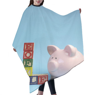 Personality  End Of Financial Year Sale Message On Building Blocks With Piggy Bank - Vertical With Copy Space For Your Text Here. Hair Cutting Cape