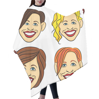 Personality  Four Laughing Female Faces With Amusing Grimaces, Hand Drawing Cartoon Color Vector Illustrations Isolated On The White Background Hair Cutting Cape