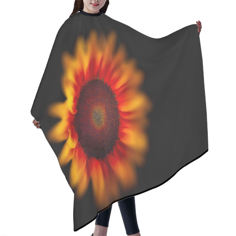 Personality  Surrealistic Fire Red Glowing Sunflower Heart Macro On Black Hair Cutting Cape