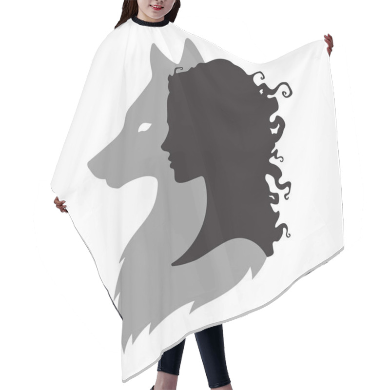 Personality  Silhouette Of Beautiful Woman With Shadow Of Wolf Isolated. Sticker, Print Or Tattoo Design Vector Illustration. Pagan Totem, Wiccan Familiar Spirit Art Hair Cutting Cape