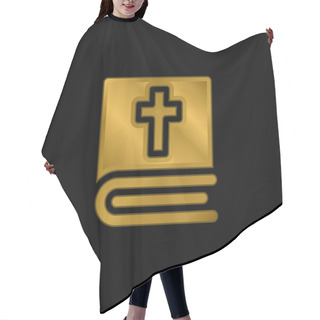 Personality  Bible Gold Plated Metalic Icon Or Logo Vector Hair Cutting Cape