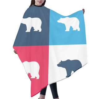 Personality  Bear Side View Silhouette Blue And Red Four Color Minimal Icon Set Hair Cutting Cape