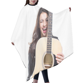 Personality  Young Woman With Guitar Hair Cutting Cape