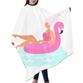 Personality  The Girl Swims On An Inflatable Circle In The Shape Of A Pink Flamingo Hair Cutting Cape