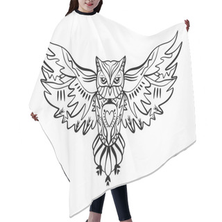 Personality  Owl Line Work Tattoo. Boho Tribal Style. Line Ethnic Ornaments. Poster, Spiritual Art, Symbol Of Wisdom. Antistress Art. Good For T-shirts Design, Bags, Phone Cases, Room Posters And Postcards Hair Cutting Cape