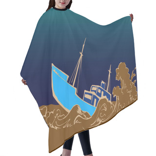 Personality  Ancient Wood Rusty Big Frigate Bottom Mast Remain On White Sky Text Space. Outline Black Hand Drawn Deep Maritime Sink Wind Problem Galleon Logo Sign Icon Sketch In Art Retro Doodle Cartoon Line Style Hair Cutting Cape