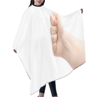 Personality  Panoramic Shot Of Woman Showing Fist Isolated On White Hair Cutting Cape