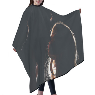Personality  Silhouettes Of Sensual Heterosexual Couple Kissing In Dark Hair Cutting Cape