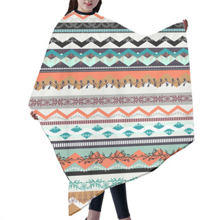 Personality  Ethnic Boho Seamless Pattern. Colorful Border Background Texture. Hair Cutting Cape