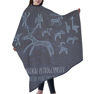 Personality  Baikal Petroglyphs Illustration In Doodle Style. Vector Monochro Hair Cutting Cape