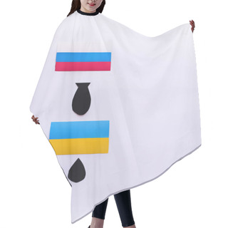 Personality  Top View Of Paper Bomb Between Russian And Ukrainian Flags On White Background, War In Ukraine Concept  Hair Cutting Cape