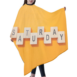 Personality  Top View Of Wooden Blocks With Letters On Orange Surface Hair Cutting Cape