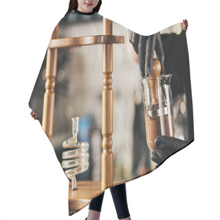 Personality  Partial View Of Barista Preparing Espresso And Pressing Coffee With Tamper In Cold Brew Coffee Maker Hair Cutting Cape