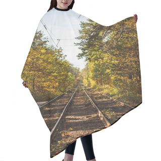 Personality  Railway In Scenic Autumnal Forest With Golden Foliage In Sunlight Hair Cutting Cape