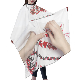 Personality  Woman Embroiders National Pattern Red And Black Thread. Hair Cutting Cape