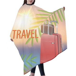 Personality  Travel Suitcase On Tropical Beach. Vector Hair Cutting Cape