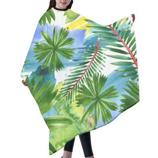 Personality  Palm Beach Tree Leaves Jungle Botanical. Watercolor Background Illustration Set. Seamless Background Pattern. Hair Cutting Cape
