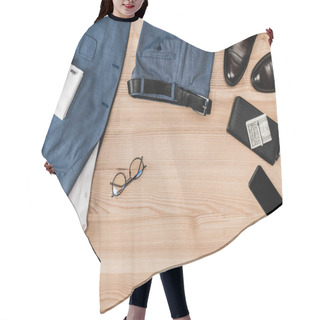 Personality  Suit And Accessories With Smartphone On Tabletop Hair Cutting Cape